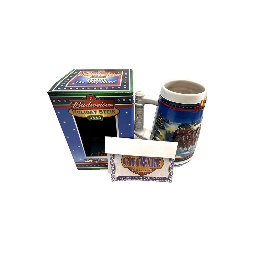 2002 Budweiser Holiday Beer Stein Mug Box Lighthouse #CS529 Guiding The Way Home
